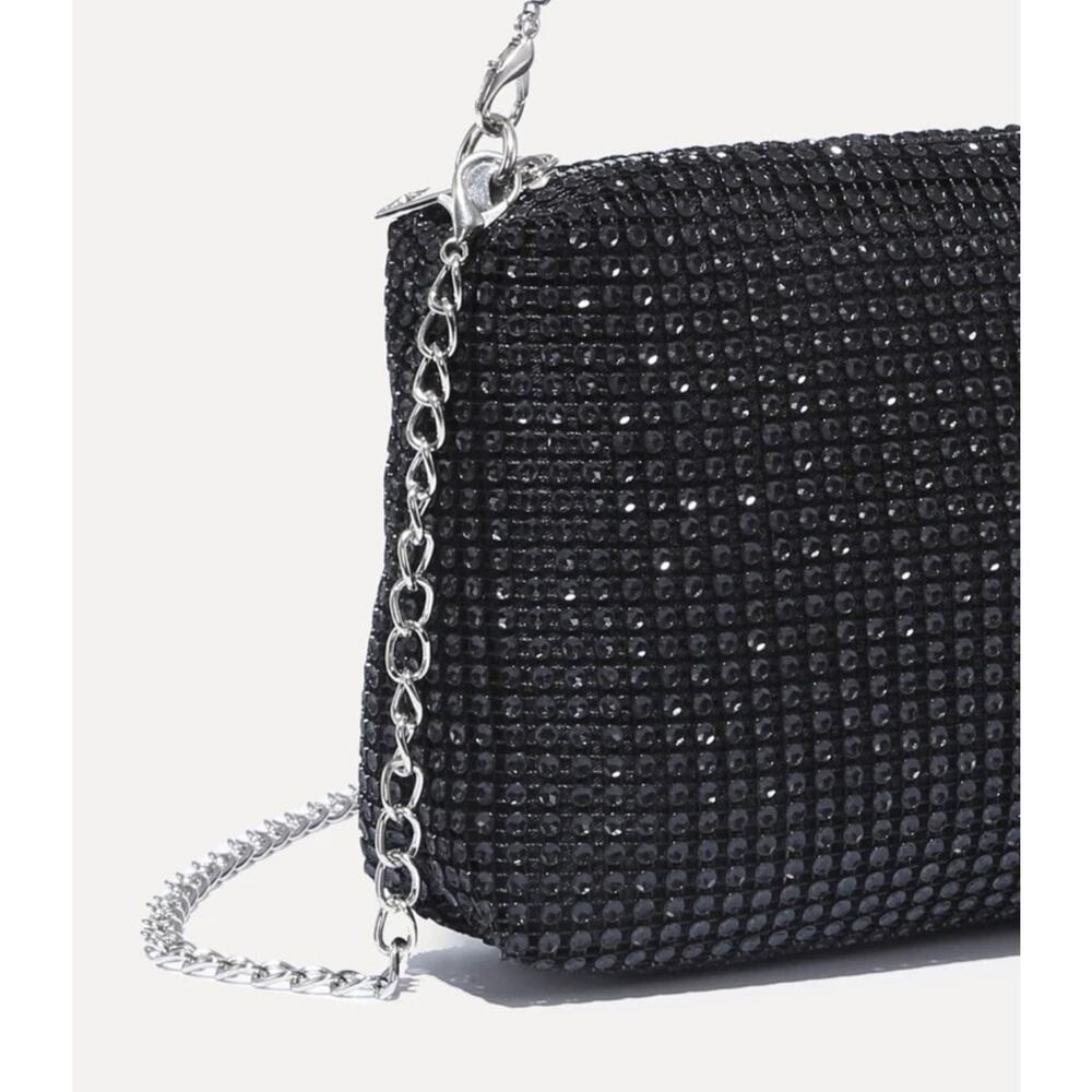 Women’s Black Metallic Rhinestone Evening Purse - Gift - Picture 10 of 10